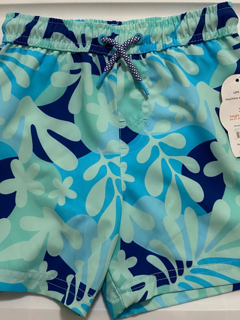 Wonder  Nation Blue & Aqua Tropical Print Boys Swim Trunks
